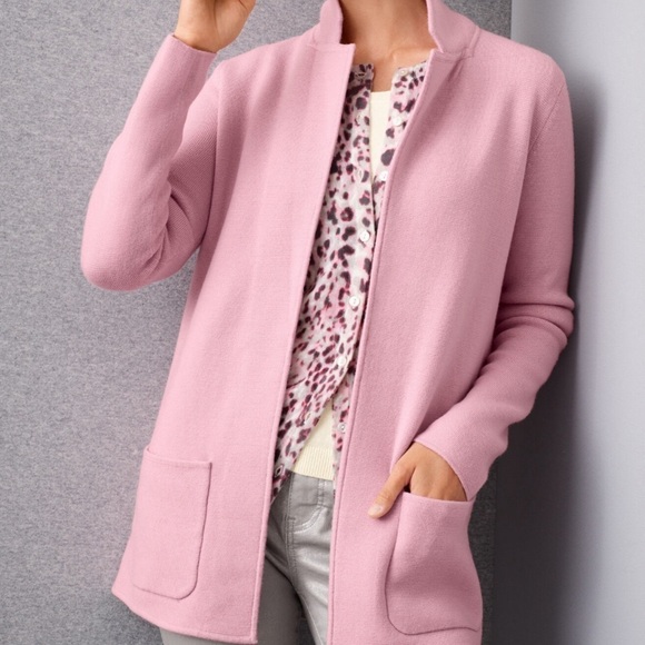 Talbots Merino Wool Blend Sweater Coat Blazer Jacket Patch Pocket Open Cardigan - Picture 7 of 7